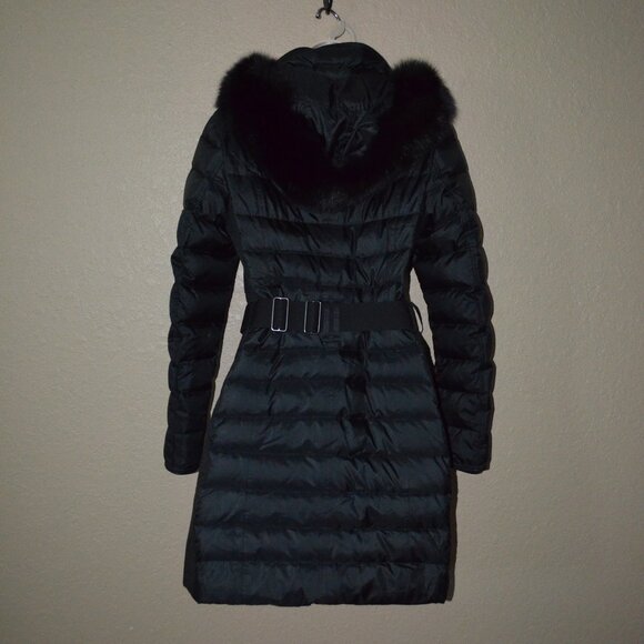 $1695 Sz S Burberry London Black Abbeydale Fur-Trimmed Hooded Belted Puffer Coat - Picture 6 of 12